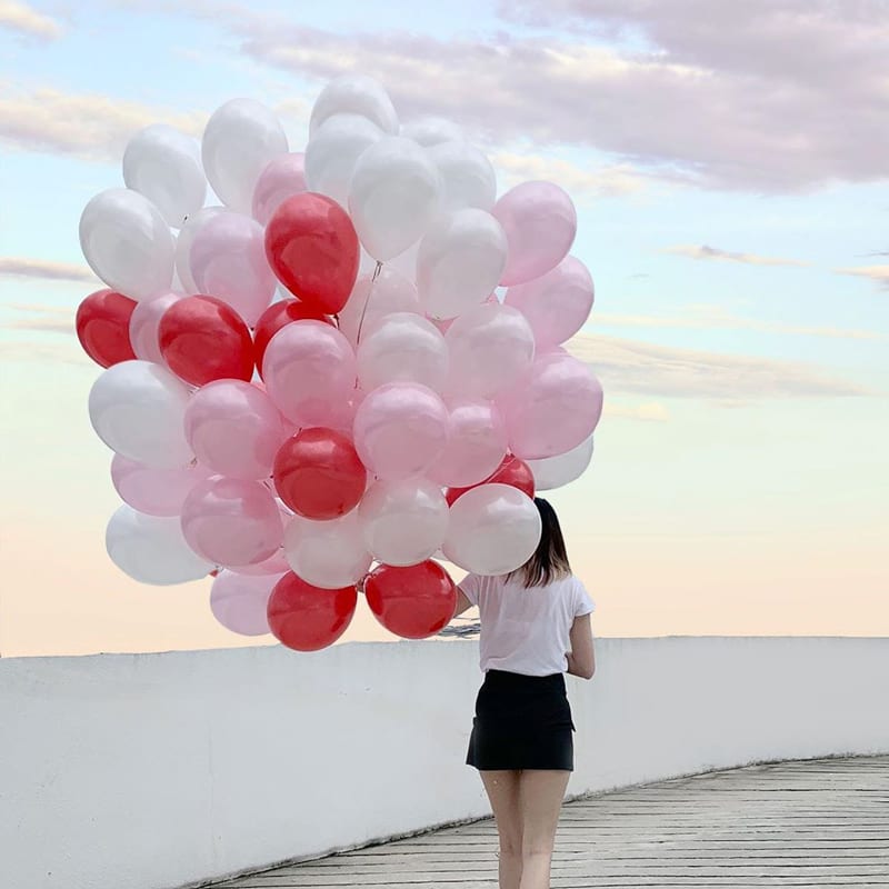 Helium Balloons Bouquet Pearl Pink, Pearl Ruby Red, Pearl white
