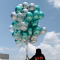 Helium Balloons Bouquet Chrome Green, Chrome Silver & Confetti Silver