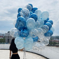 Helium Balloons Bouquet Chrome Blue, Pearl Light Blue, Confetti Silver