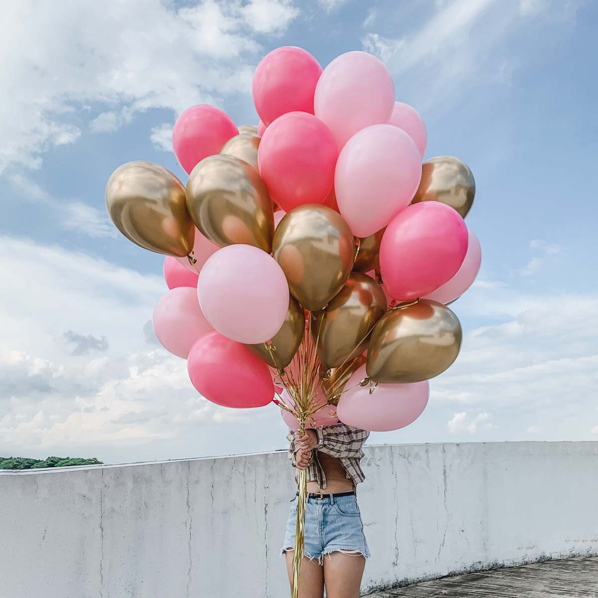 Helium Balloons Bouquet Chrome Gold, Fashion Pink, Fashion Rose